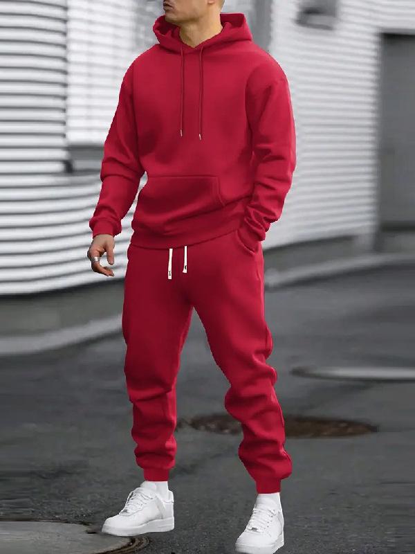 Men's Solid Color Hooded Sweatshirt and Pants Set - 2025 Autumn/Winter Casual Sportswear