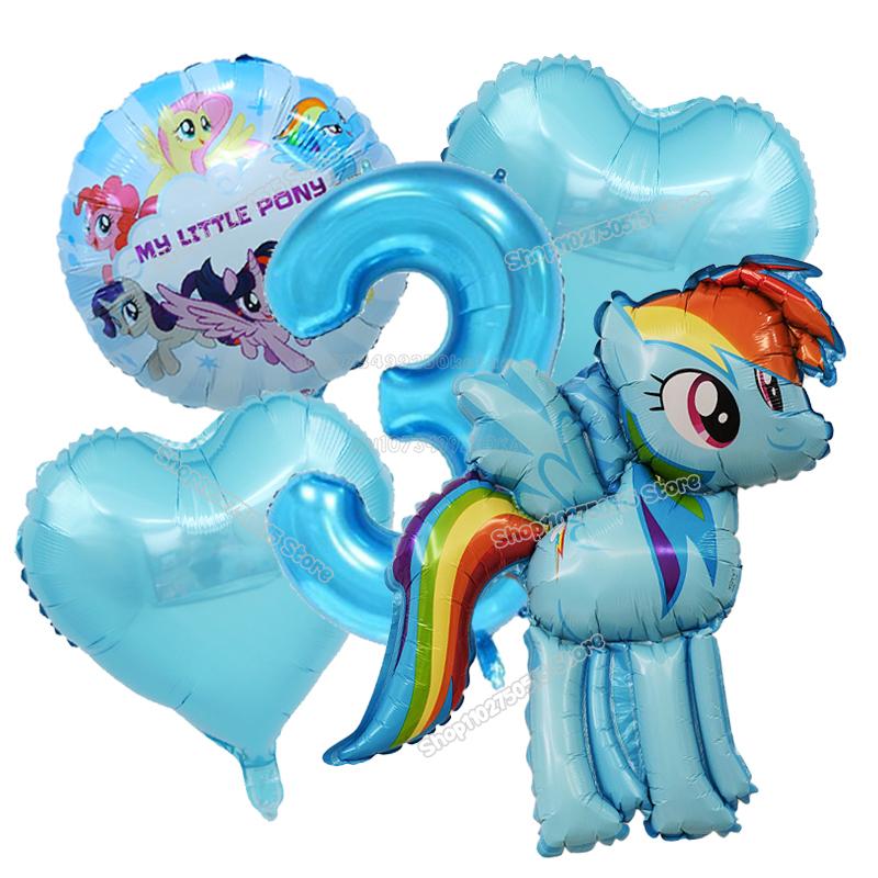Beautiful My Little Ponys Girl Birthday Number Balloons Decoration Cute Cartoon Love Shape Round Balloons Set Party Supplies Kids Favor