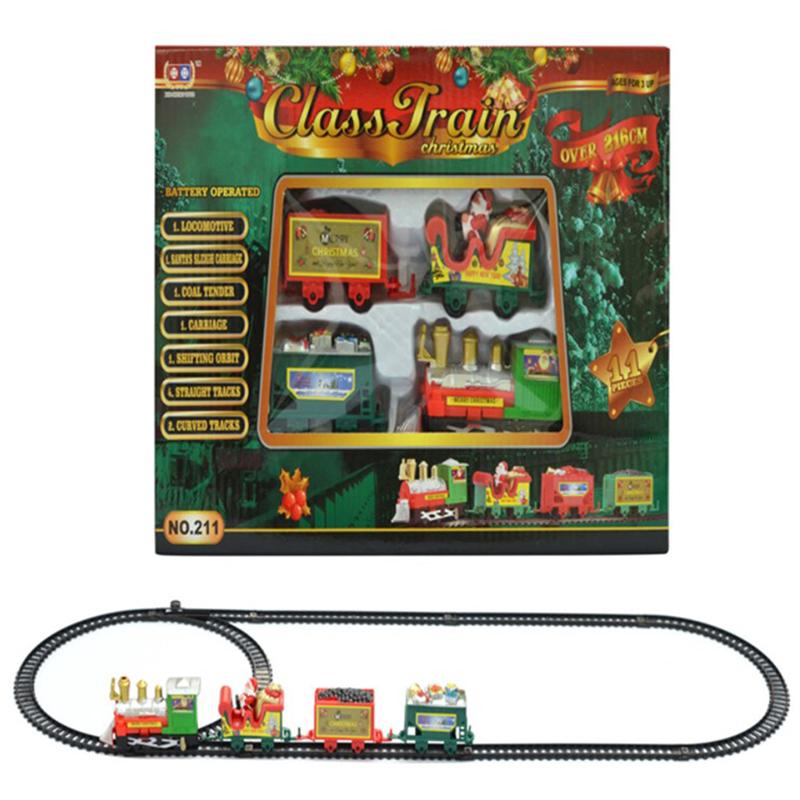 Electric Christmas Train Toys with Sound Light Rail Car for Christmas Tree Decoration Track Frame Railway Set Gifts