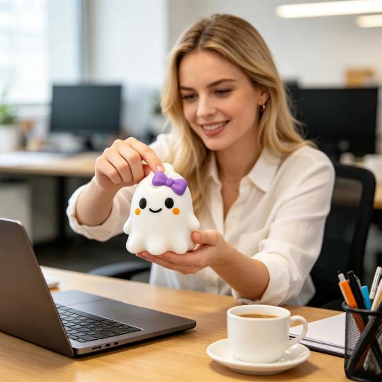 Ghost Squeeze Toys Halloween Bow Toy Stress Relief Cartoon Sensory Decompression Toy Soft Stretchy Party Favors for Adults Kids Anxiety