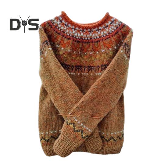 

Женский свитер с круглым вырезом и длинным рукавом, вязаный крючком пуловер, свитер с геометрическим узором, цветной трикотажный топ L коричневый