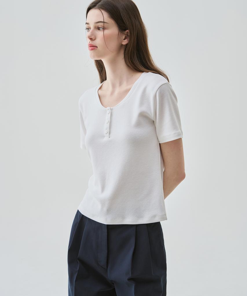 Deuloupisumeon Bay Henley Neck Short Sleeve T-Shirt [White]