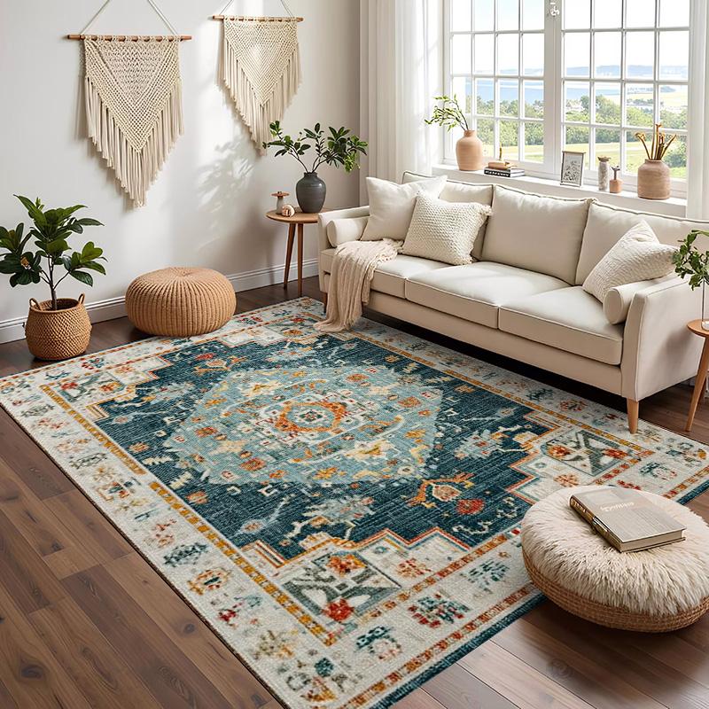 RAKKS Soft Velvet Vintage Moroccan Style Area Rug Non-Slip Indoor Outdoor Carpet for Living Room Bedroom Beside Sofa Home Decor