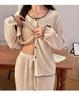 Cherry Cardigan Pajama Set: Women's Drawstring Fleece with Chest Pad - Korean-Style, Long Sleeve, Two-Piece Homewear.