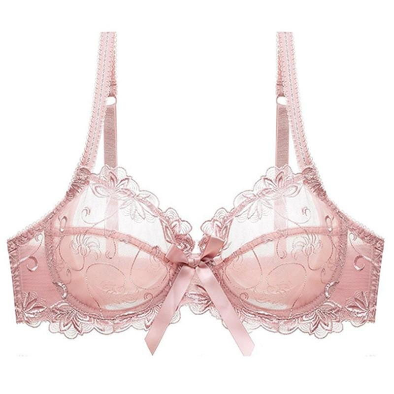 Sexy Lace Mesh Bra Plus Size Women Thin Cup Underwire Support With Double Hook Back