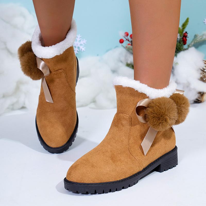 fashion Red New Women Snow Boots Winter Comfortable Thick Warm Ladies Boots Lobbing Ball Thick Big Size Autumn Suede Short Boots