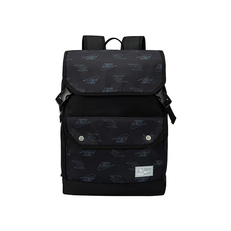 Nike 21L Large Capacity Flap Buckle Printed Polyester Backpack Unisex Backpack Black N32623030GS-001 Jet Black