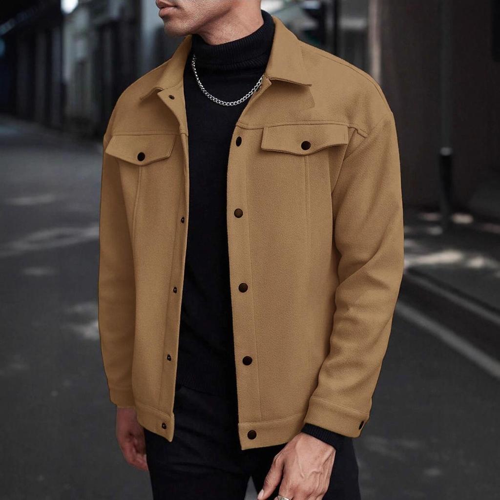 Autumn and Winter Turtleneck Woolen Jacket, Men's Casual Sports Business Jacket, Pure Color, Classic Version