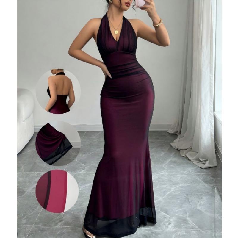 2025 Ny Sommar Dam Sexig Halterneck Nät Genomskinlig Lyst Ärmlös Klänning