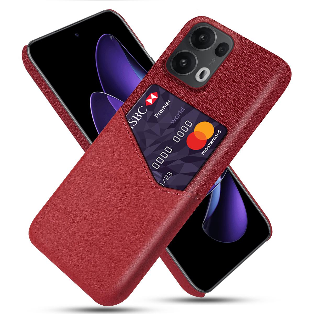 

For Oppo Reno13 Pro 5G Case PU Leather Cloth Texture Hard PC Phone Cover with Card Holder Red