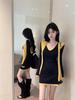 Women's Navy Collar Knit Dress: Spring Style, Sexy, Hip-Hugging, Two-Piece Look, Shawl Sweater Design