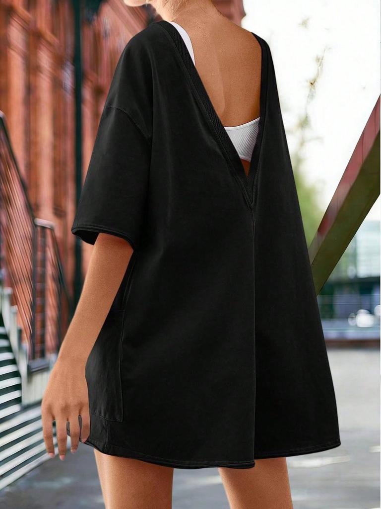 Women's Athletic Romper Short Sleeve Oversized Summer Jumpsuit with Pockets