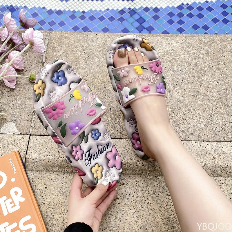 Ladies' Slippers Summer Sunflower New Flat Bottomed Bathroom Anti Slip Outer Wear Couple Soft Soled Beach Sandals Flat Bottomed