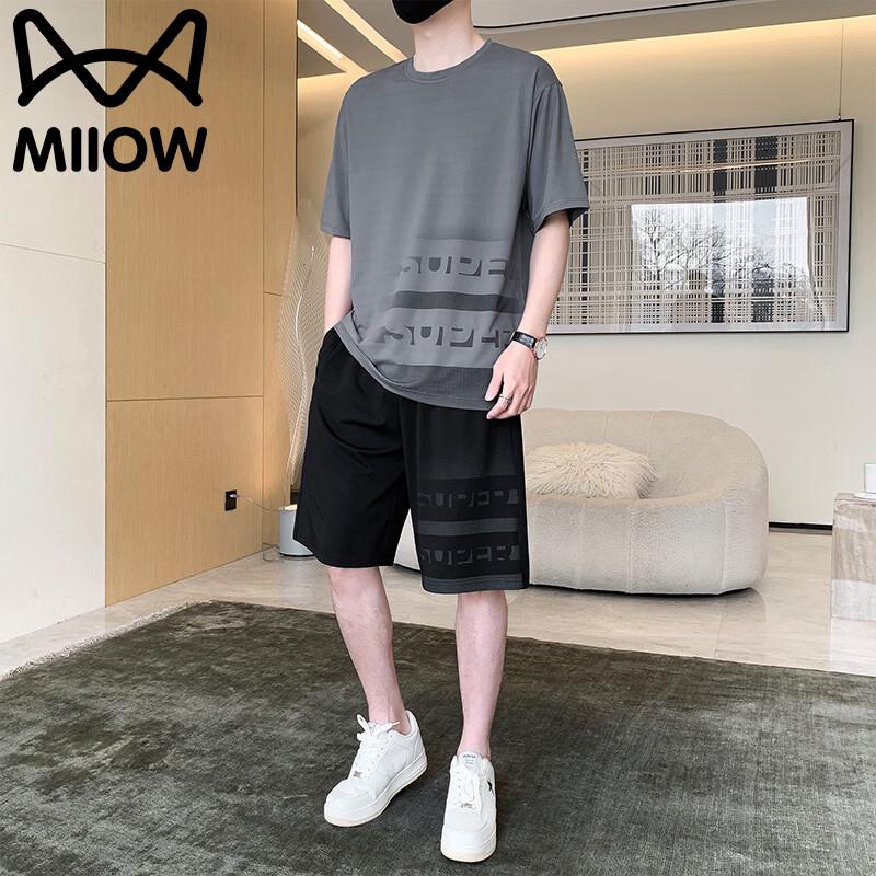 MiiOW Men s Summer Ice Silk T-shirt & Shorts Set 4XL