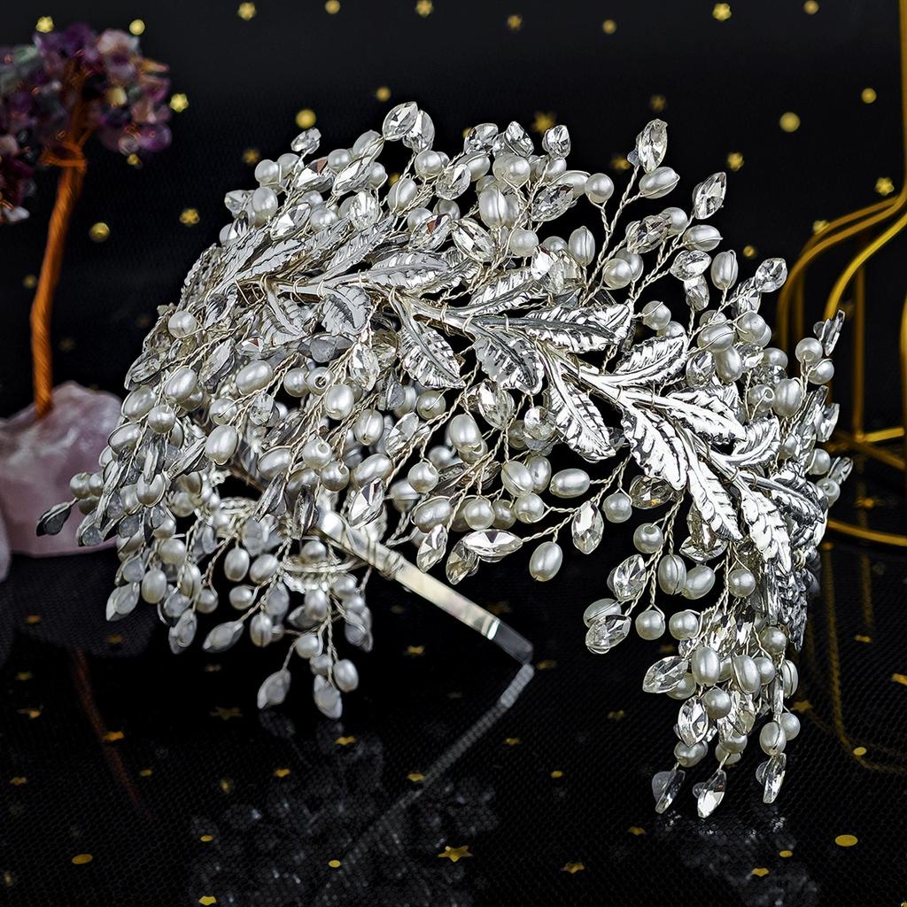 SLBRIDAL Luxury Handmade Flexible Rhinestones Crystals Pearls Wedding Tiara Headband Bridal Crown Women Hair Accessories Jewelry