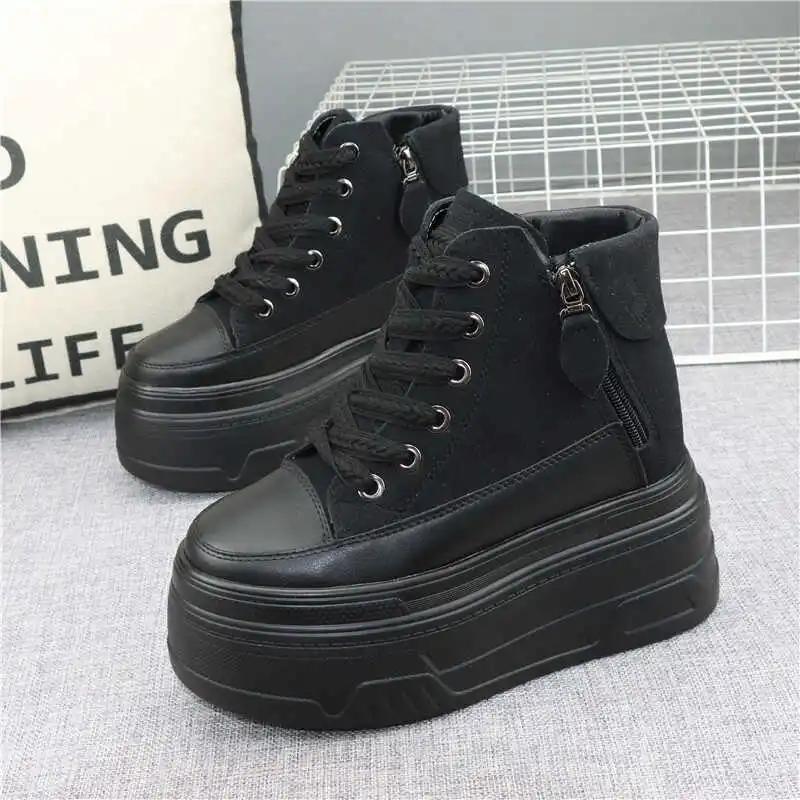 Fashion 12CM Synthetic Genuine Leather Boot Ankle Winter Plush Women Autumn Spring Cowboy Platform Wedge High Brand Shoes