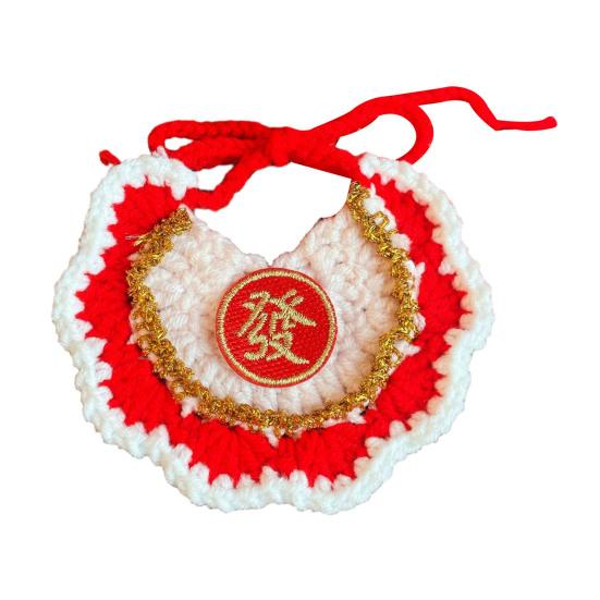 Crocheted Pet Bib Chinese New Year Cat Bib Red Fortune Pet Collar for Cats And Small Dogs Festive Dress-up Accessory