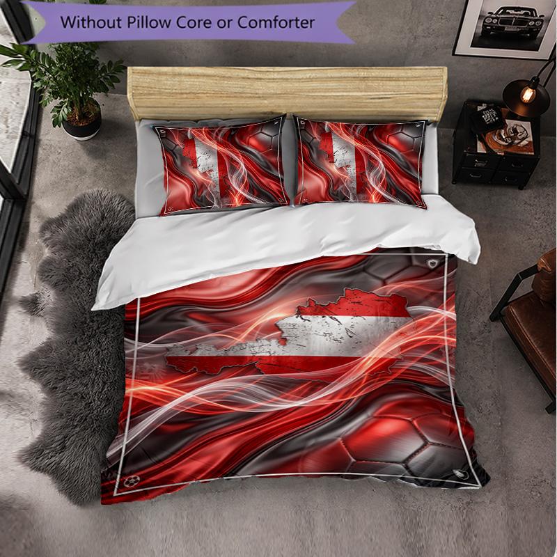 Austria Football Pattern 3 Pieces Bedding Set Soft Microfiber Duvet Cover with Pillow Cases for Bedroom