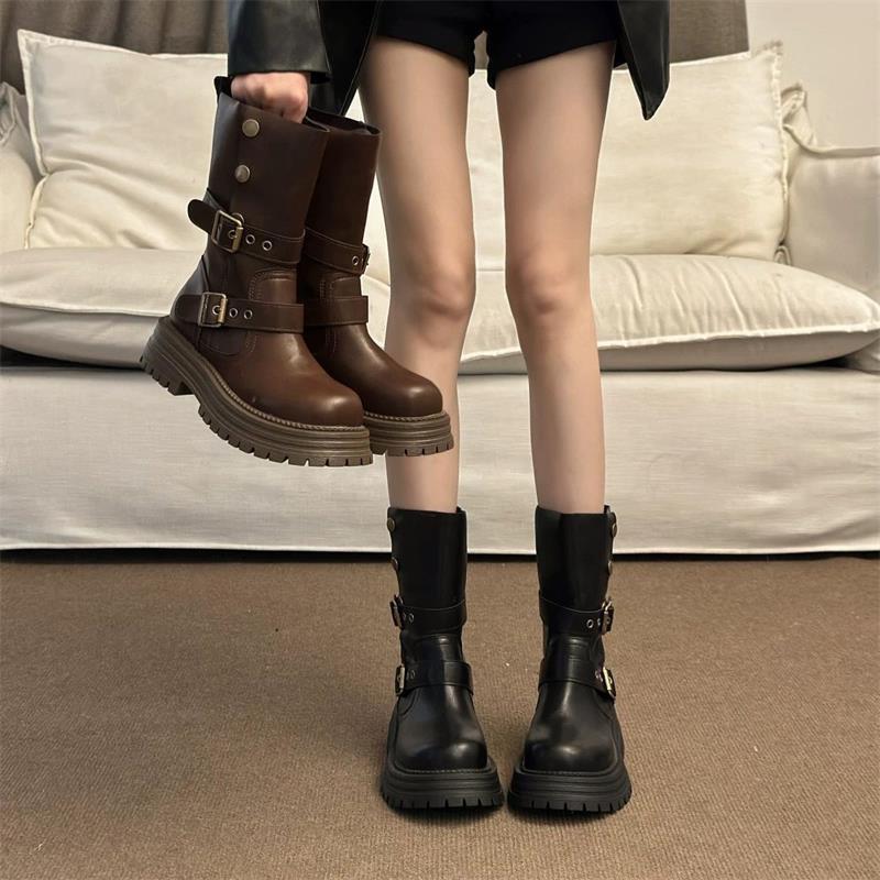 British Style Two Wear Folded Martin Boots Women's 2025 New Autumn Retro Medium Boots Platform Locomotive Short Boots