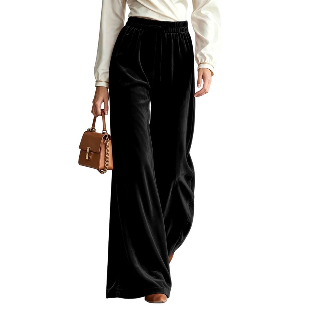 Women's Casual Color Wide Leg Pants High Waist with and Two Pockets
