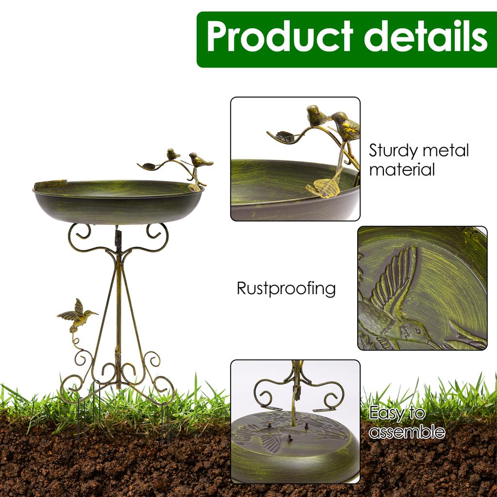 Bebedero para Pájaros de Jardín de Hierro para Exteriores con Cuenco Pequeño Resistente a la Corrosión de Pie para Decoración de Jardín, Patio, Césped