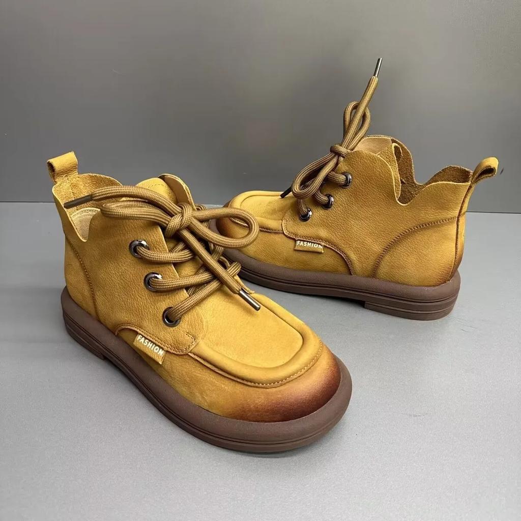 Womens Vintage Ankle Boots Brown Faux Suede Lace Up Flat Booties Woman  New Fashion Solid Color Casual Short Botas Mujer