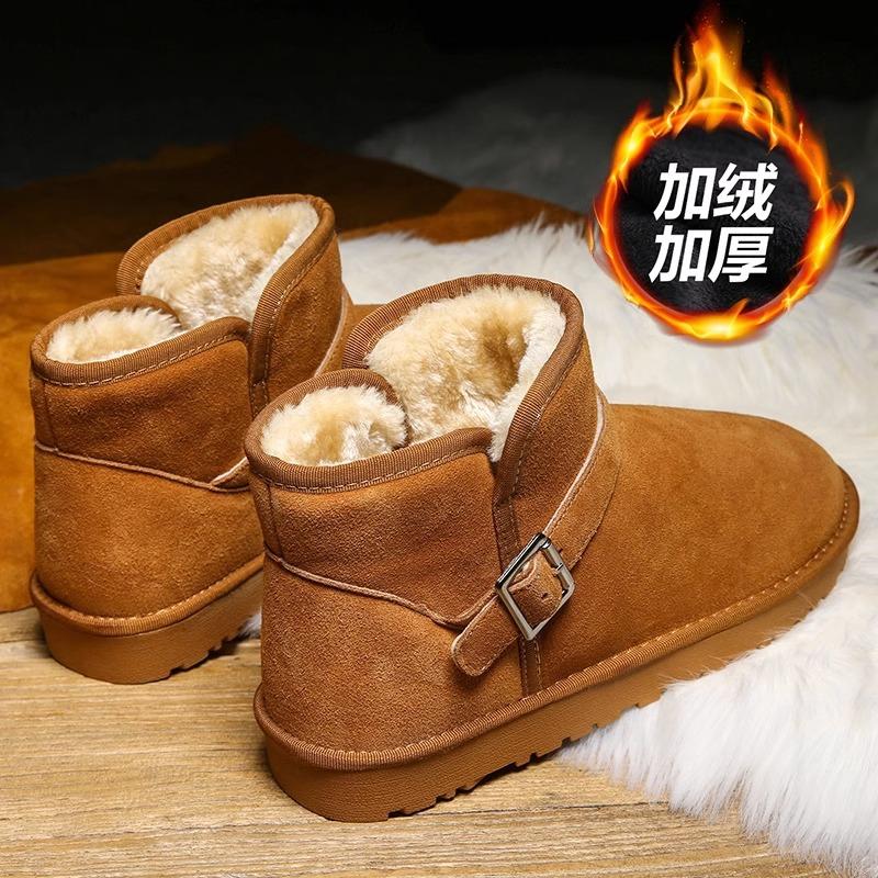 Snow boots women's winter 2025 new velvet thickened short tube flat bottom non-slip high top warm bread cotton shoes
