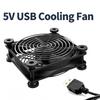 5V USB PC Case Exhaust Fan 8/12/14cm Hydraulic Bearing With Protective Net & Screws For Router TV Set‑top Box Cabinet Cooling