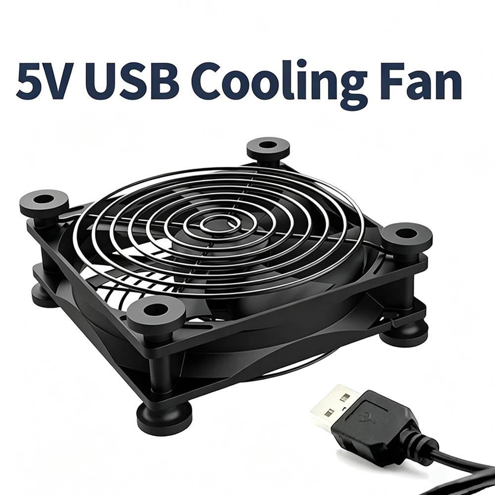 5V USB PC Case Exhaust Fan 8/12/14cm Hydraulic Bearing With Protective Net & Screws For Router TV Set‑top Box Cabinet Cooling