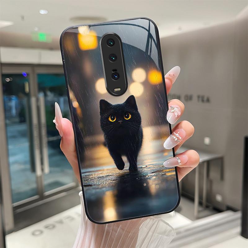 Cute Cartoon Cats Flower Case For Xiaomi Mi 9T Redmi K20 Pro Poco F2 Tempered Glass Phone Case Protective Back Cover Hard Shell