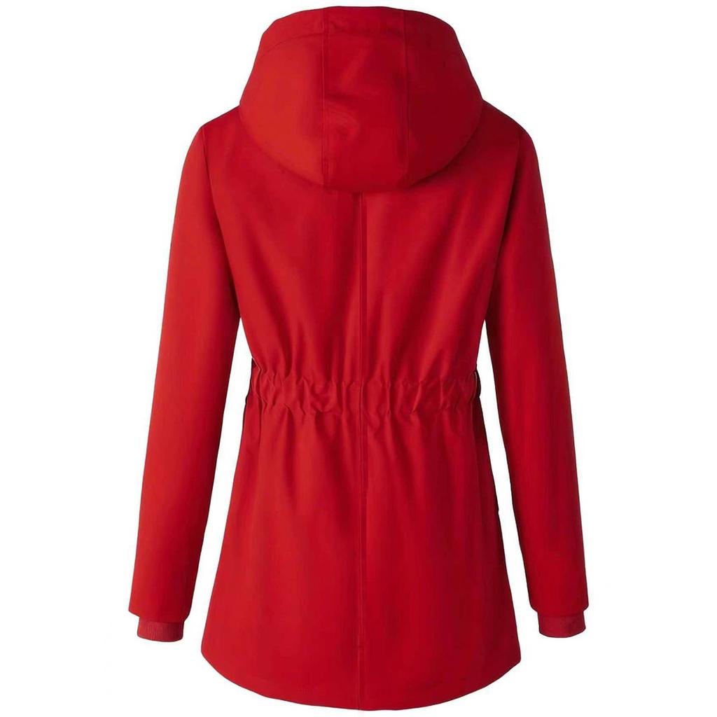Women's Plush Jacket, Casual Solid Color Hooded Drawstring Jacket
