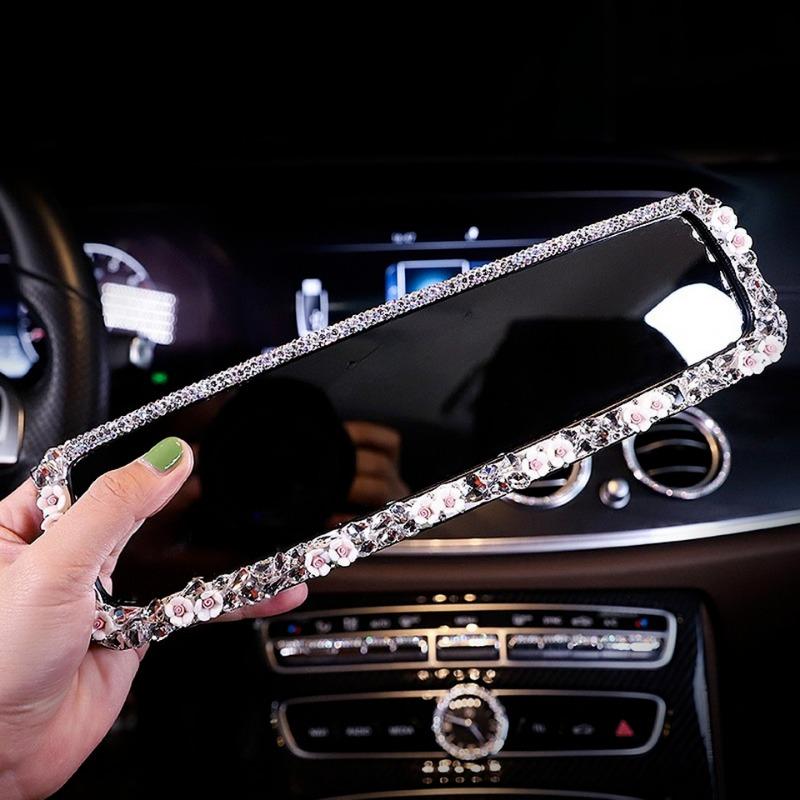 

Diamond Crystal Car Interior Rearview Mirror Decorative Flower Pattern Rear View Decoration Bling Car Accessories for Woman белый