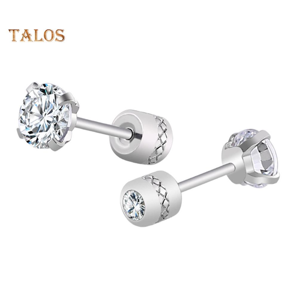 TJ Unisex Round Cubic Zirconia Titanium Steel Stud Earrings Jewelry Gift