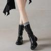 Women's Retro Martin Boots, Round Toe, Autumn/Winter, Metal Accent, Ankle-Length, Cowboy Style, Thick Sole.