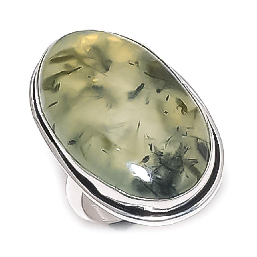 

Моховой пренит Драгоценный камень 925 Стерлинговое серебро Ювелирное кольцо Размер 9