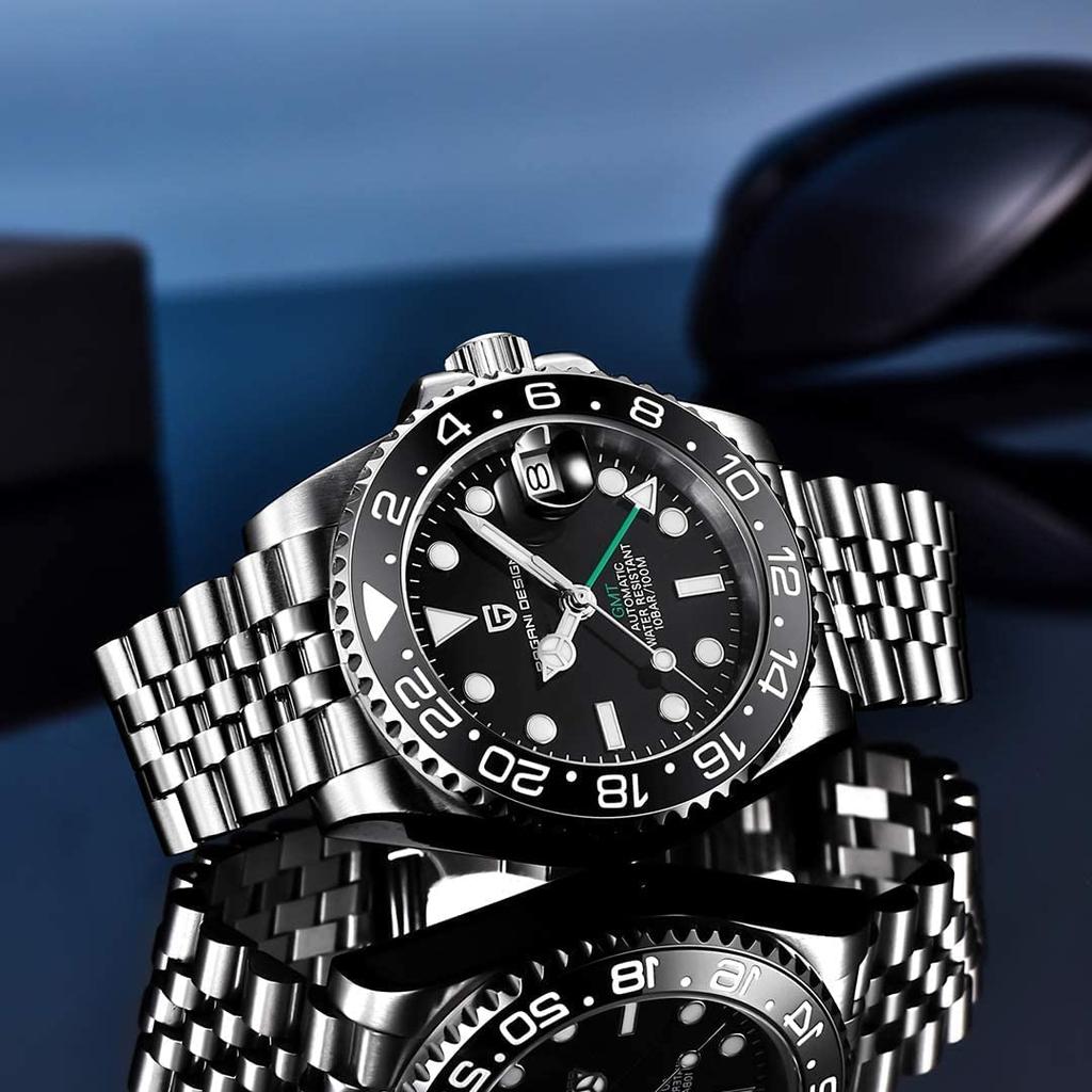 Pagani Design Men's Watch GMT Automatic Japanese Movement Diver Mechanical Watch Set with Waterproof Ceramic Bezel, Stainless Steel