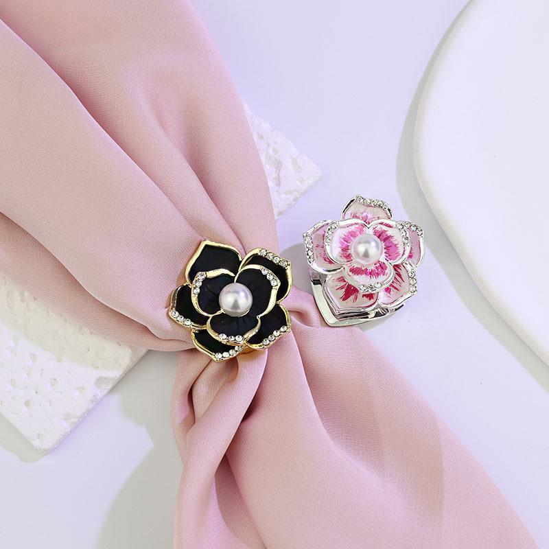Luxury Rhinestone-Embellished Rose Scarf Buckle & Brooch - Versatile Alloy Design for Shawls and Scarves