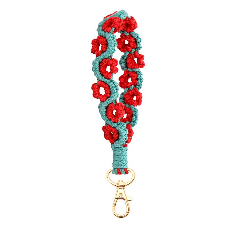 

1 шт. Вязаный брелок для ключей Предотвращение потери Шнурок для мобильного телефона Изящный ремешок на запястье Богемский подвес-роза Ручная вязка Украшение для сумки