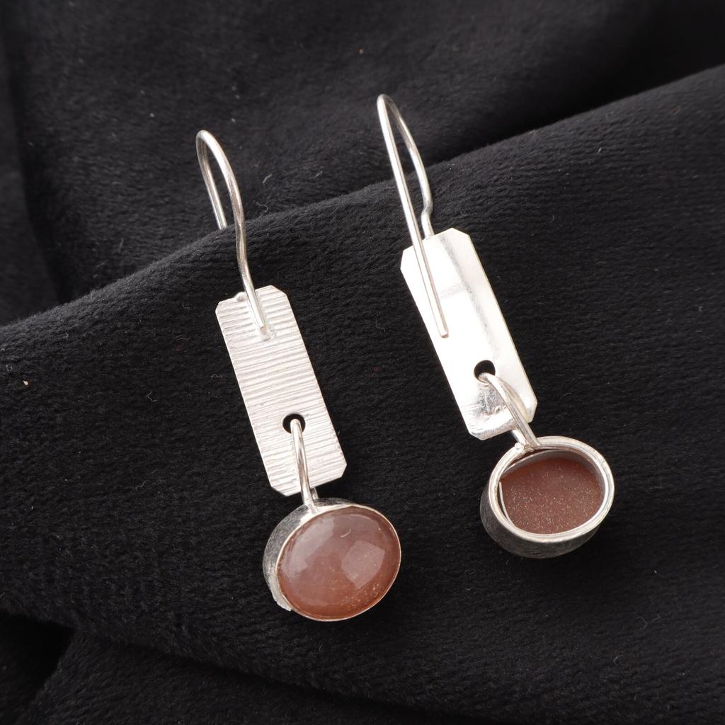 Oval Peach Moonstone Gemstone 925 Sterling Silver Jewelry Handmade Earrings 1.9" EE-168-24