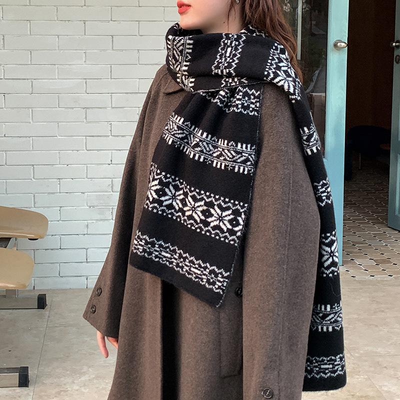 Thickened Double-Sided Knitted Scarf For Women Windproof Muffler Warm Shawl  Year'S Christmas Accessories