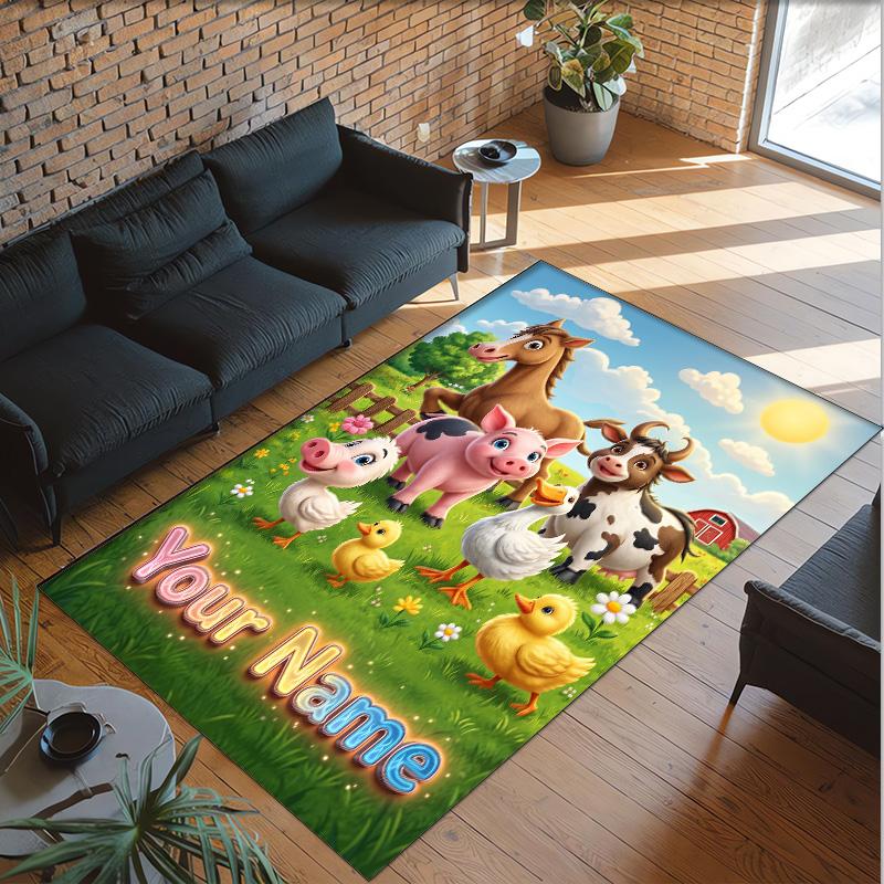 Farm Country Theme Crystal Velvet Rug Personalized Custom Name Text Soft Floor Mat Home Decor