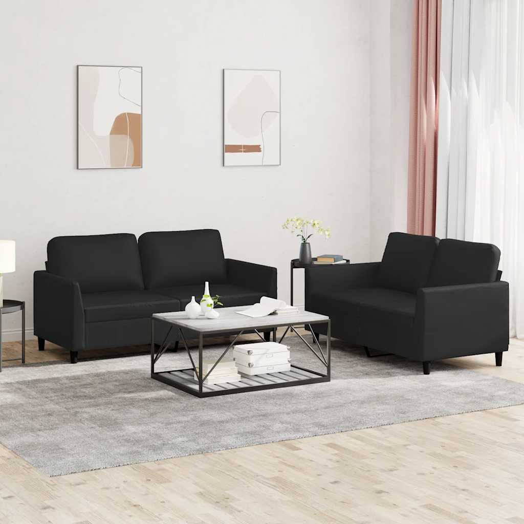 2 Piece Sofa Set with Cushions Black Artificial Leather