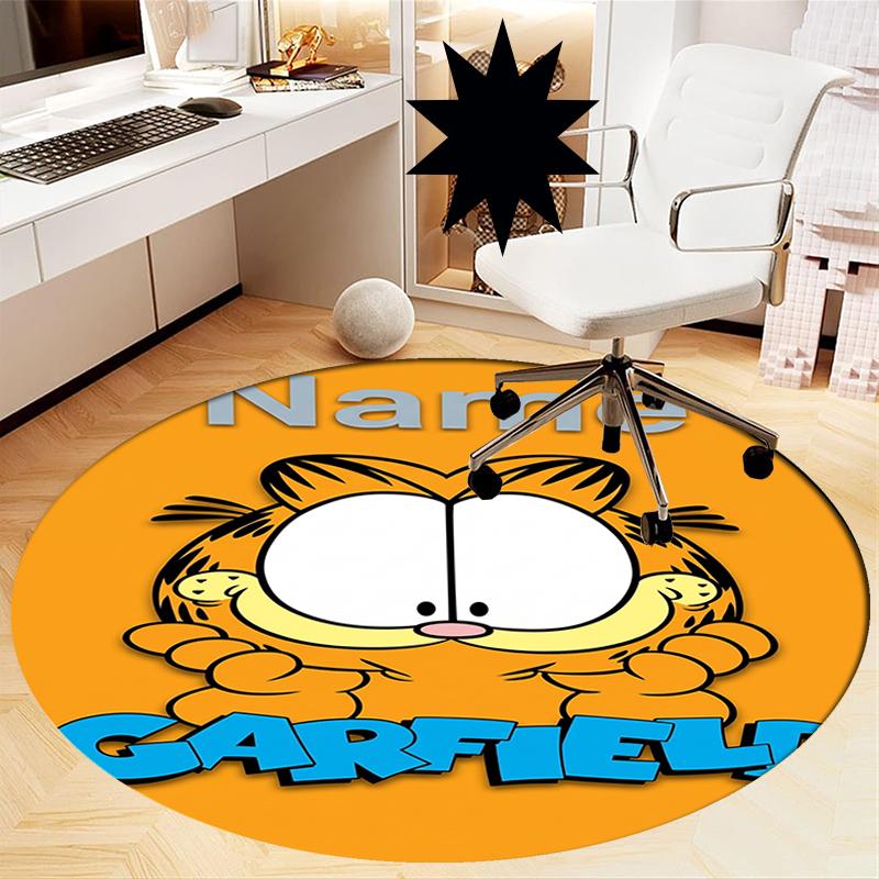 Custom Name Garfield Printed Round Rug Carpet Chair Rug Area Rug Entryway Doormats,for Office Chair Living Room Bedroom Kitchen Room.