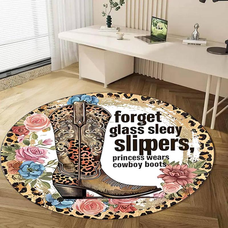 1Pc Cowgirl Boots Hat Circular Print Rug - home decoration Carpet For Living Room Bedroom Flooring Computer Chair Area Rug