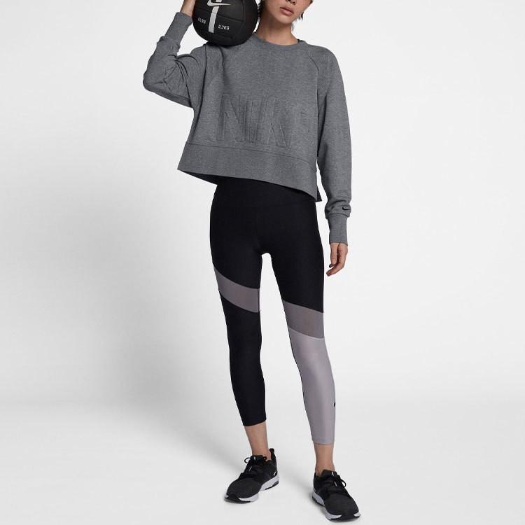 Nike Solid Color Large Letter Logo Embossed Cropped Long-Sleeve Sweatshirt Women