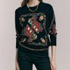 Colorful Carriage Print Round Neck Knit Zc11qk007on