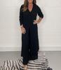 Women's V-Neck Long-Sleeve Slit Top with Wide-Leg Pants - Summer Solid Color Set