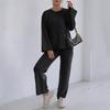 Home Set Loose Comfortable Casual Solid Color Long Sleeve Top Pullover Sweater Women Straight Wide Leg Pants Two-piece Set