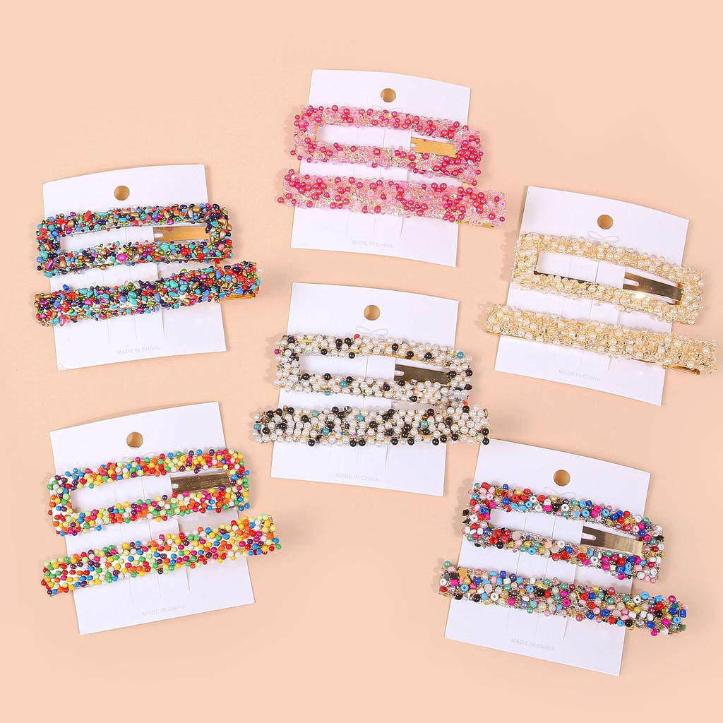 2pcs/set Handmade Pearls Hair Clips Pin for Women Fashion Geometric Barrettes Headwear Girls Sweet Hairpins Hair Accessorie