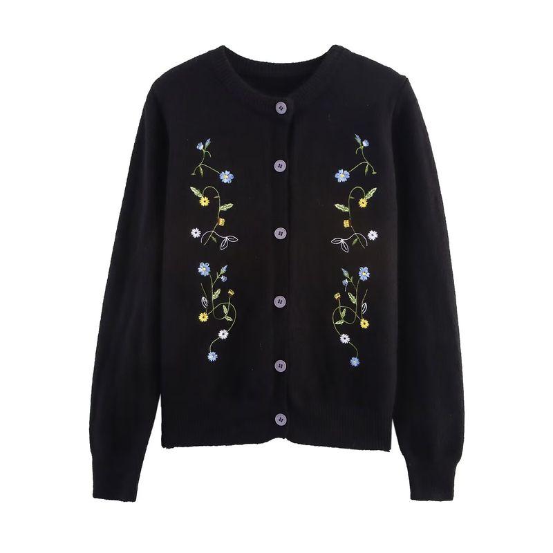 Zbzr Autumn New Women Clothes Western Style Fashion Temperament All-Match Round Neck Long Sleeve Breasted Embroidery Knit Cardigan